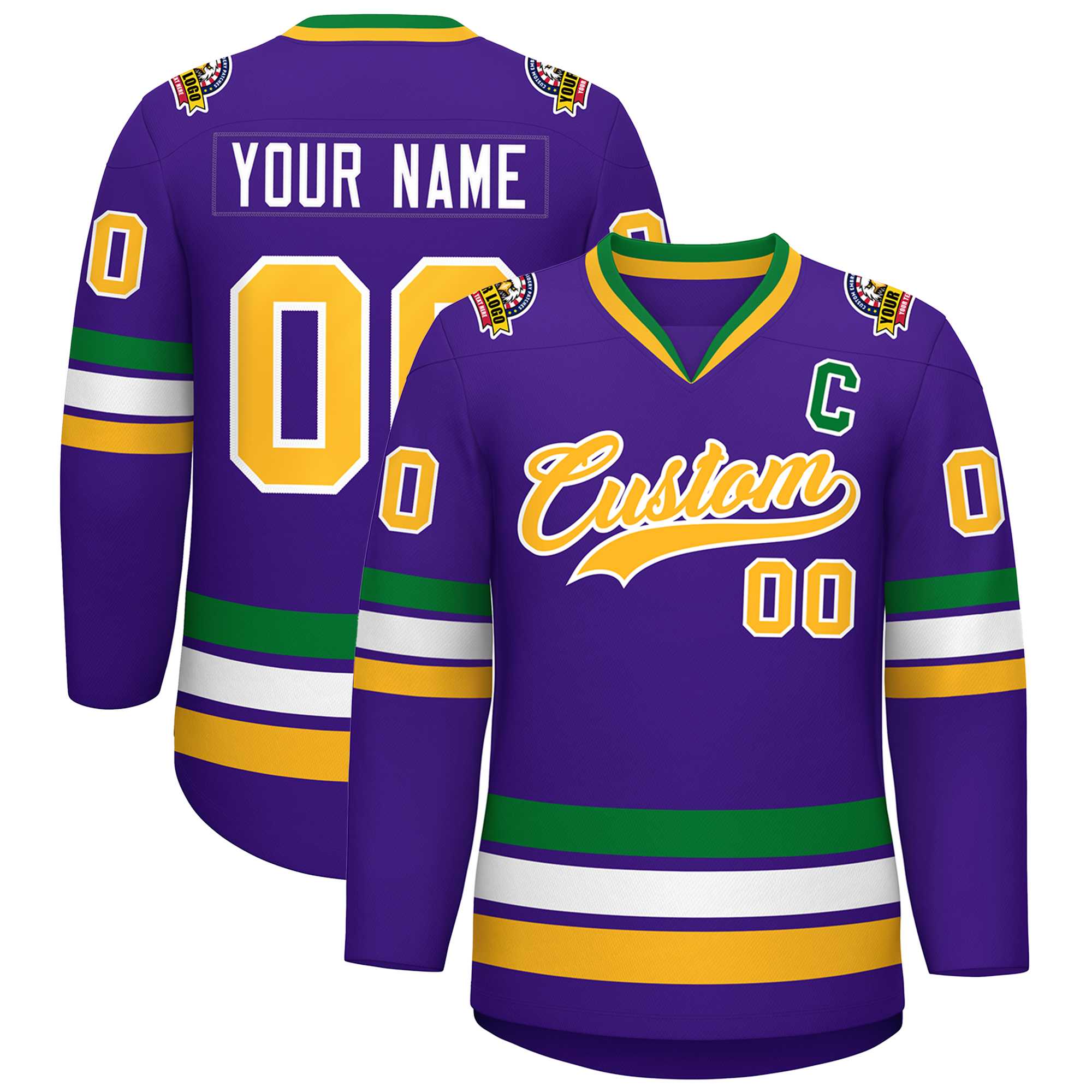 Custom Purple Gold-White Classic Style Hockey Jersey | KXKSHOP