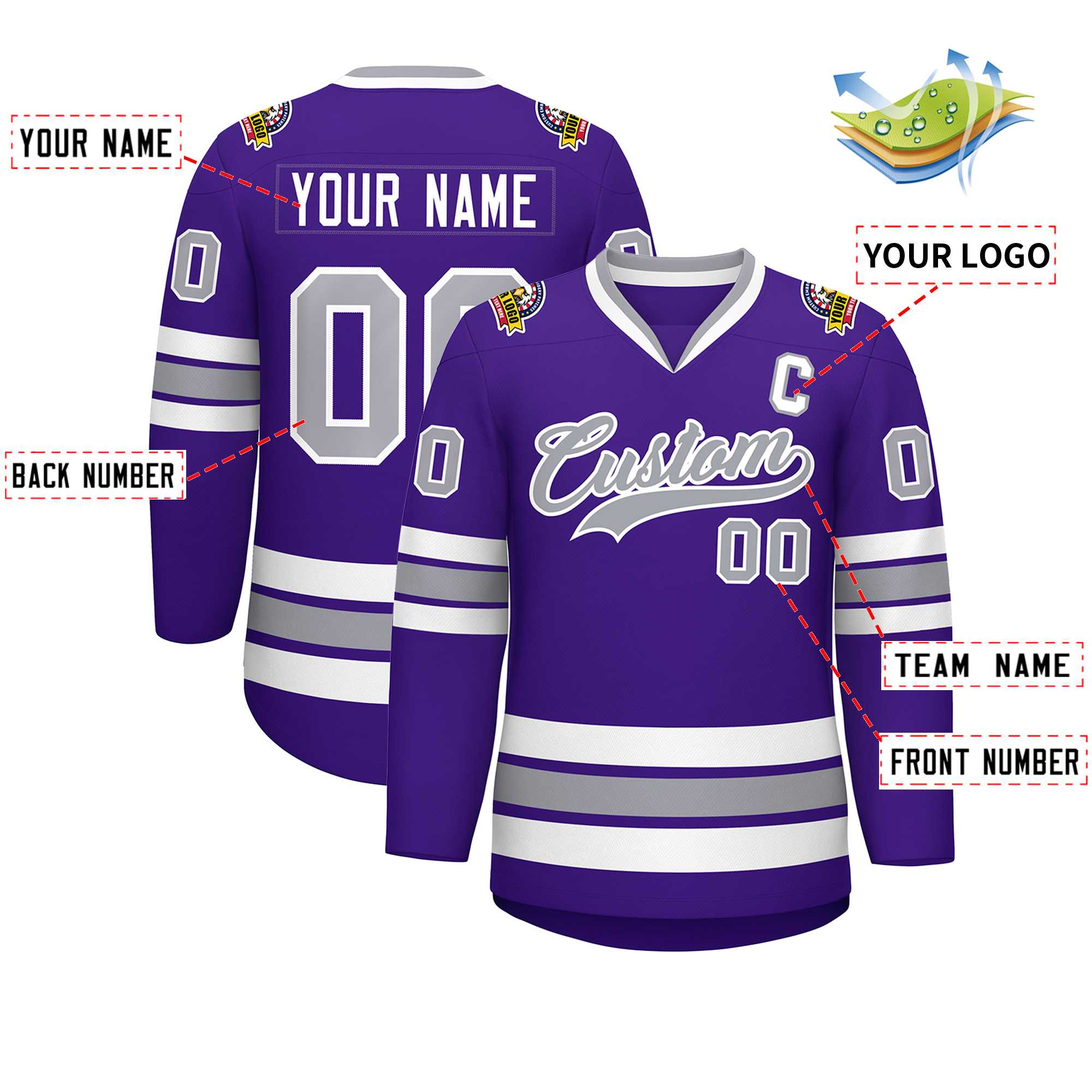 Custom Purple Gray-White Classic Style Hockey Jersey | KXKSHOP