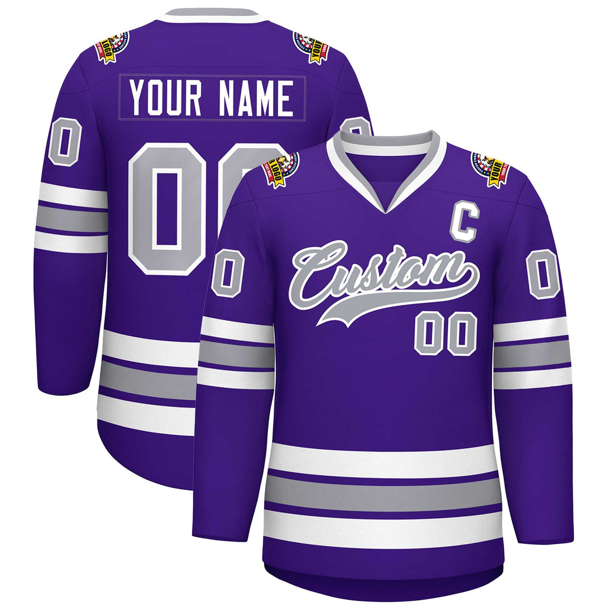 Custom Purple Gray-White Classic Style Hockey Jersey | KXKSHOP