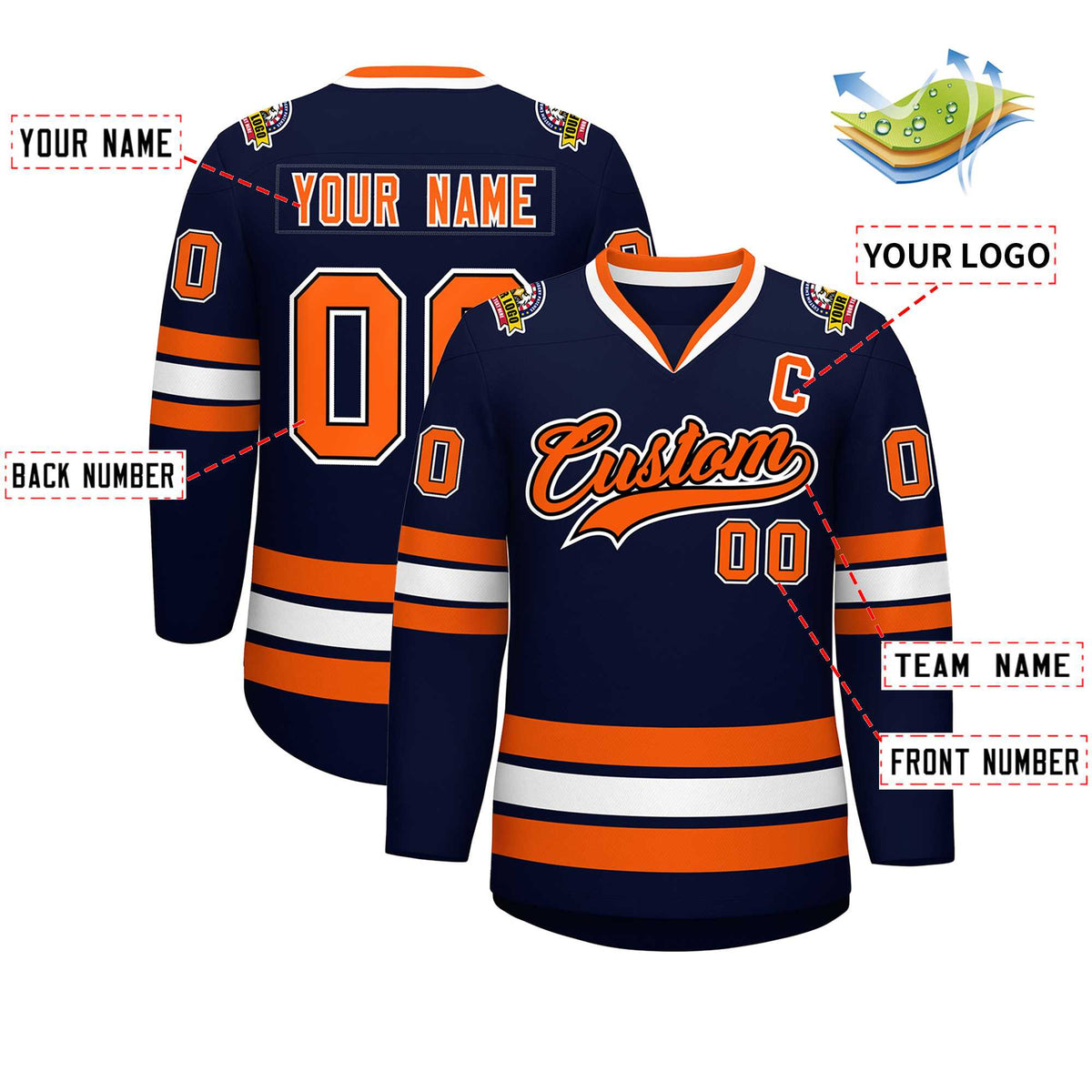 Custom Navy Orange Black-White Classic Style Hockey Jersey | KXKSHOP