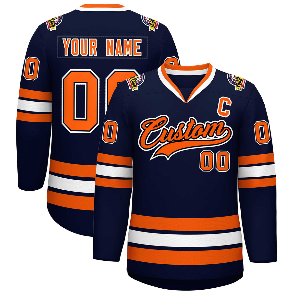 Custom Navy Orange Black-White Classic Style Hockey Jersey | KXKSHOP