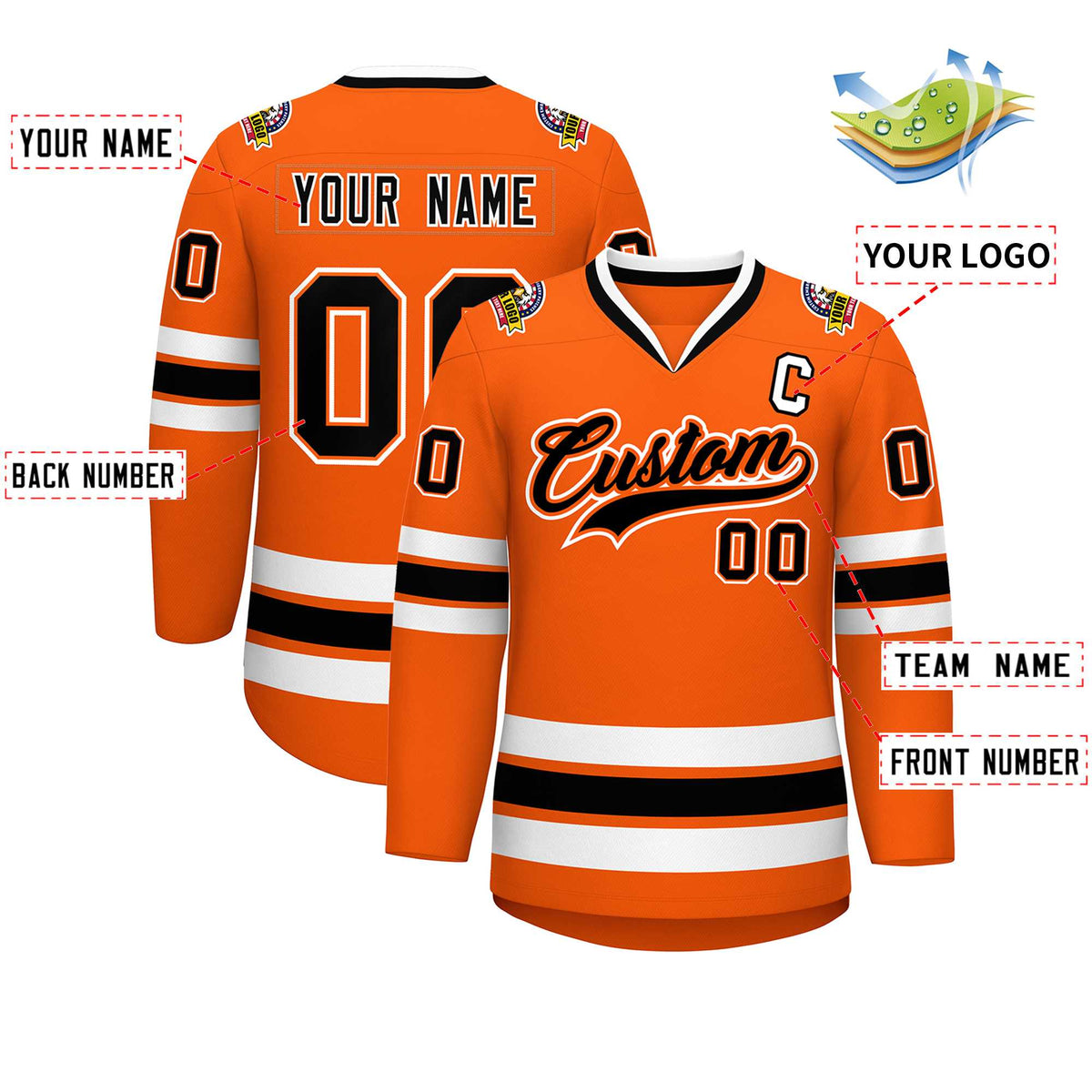 Custom Orange Black Orange-White Classic Style Hockey Jersey | KXKSHOP