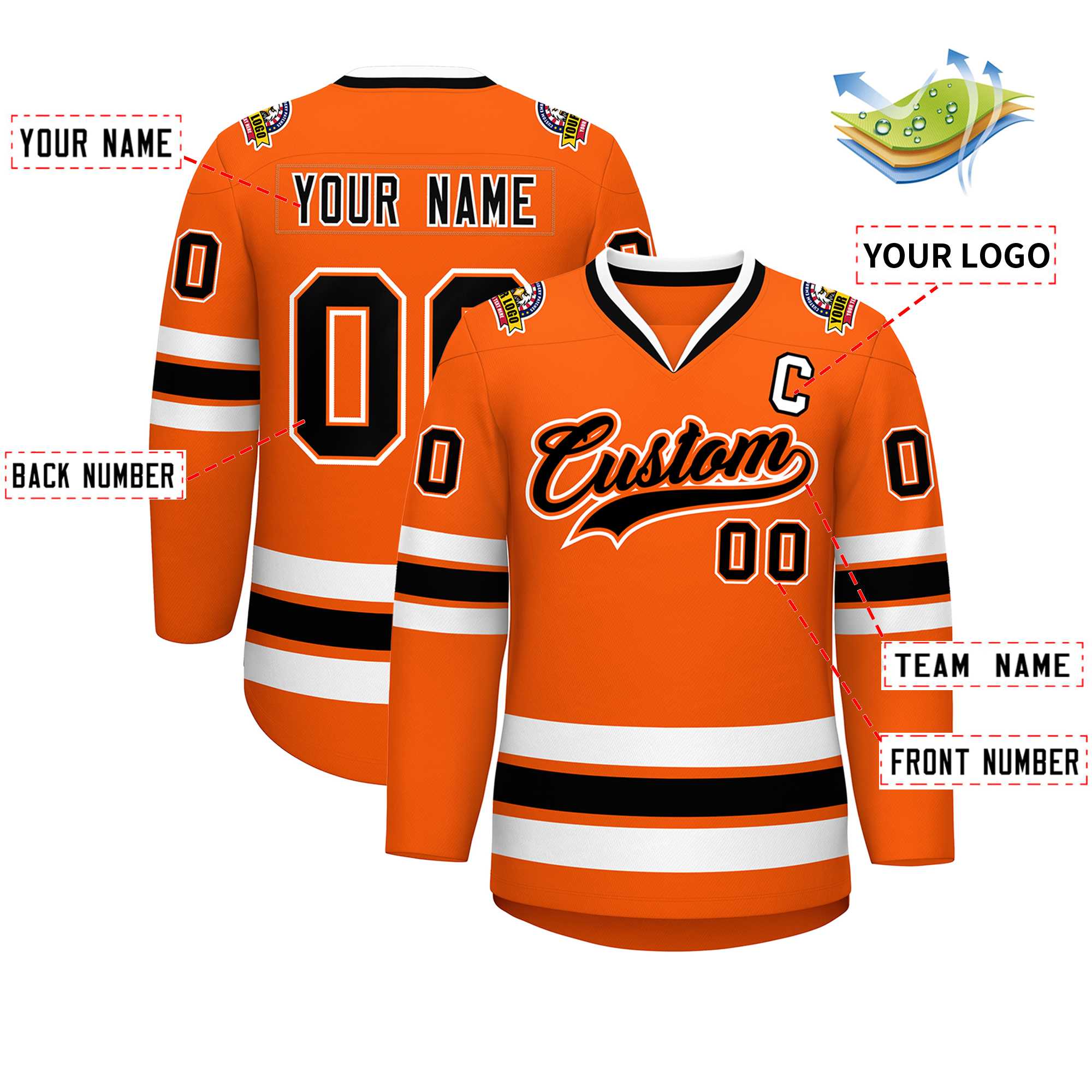 Custom Orange Black Orange-White Classic Style Hockey Jersey | KXKSHOP