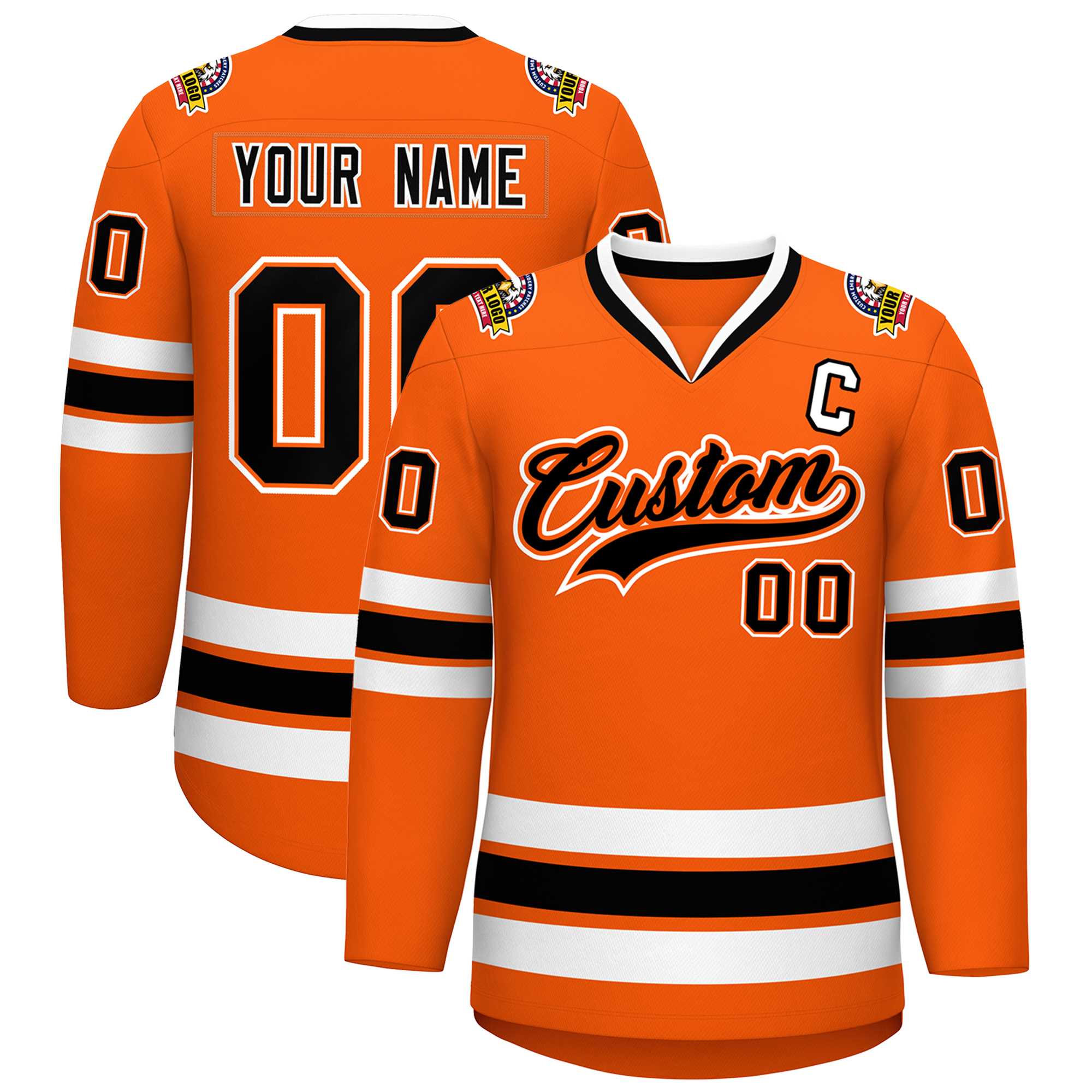 Custom Orange Black Orange-White Classic Style Hockey Jersey | KXKSHOP