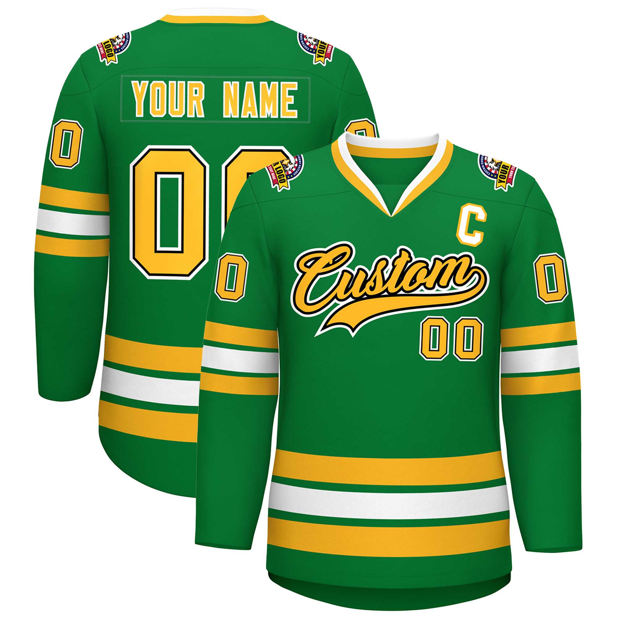 Custom Kelly Green Gold Black-White Classic Style Hockey Jersey | KXKSHOP