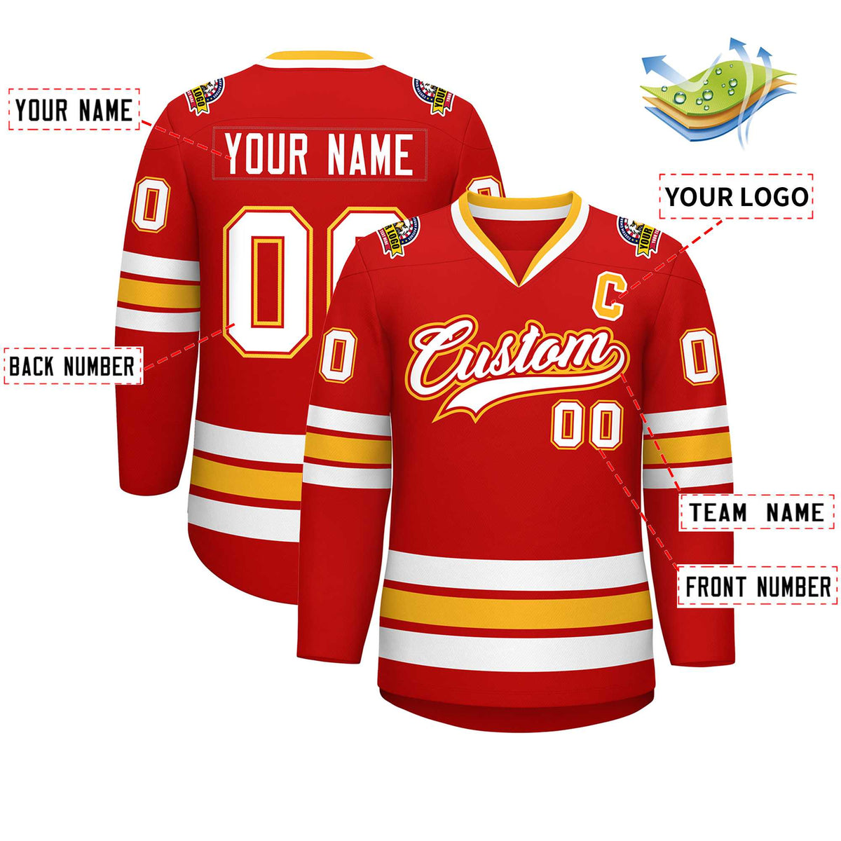 Custom Red White Red-Gold Classic Style Hockey Jersey | KXKSHOP