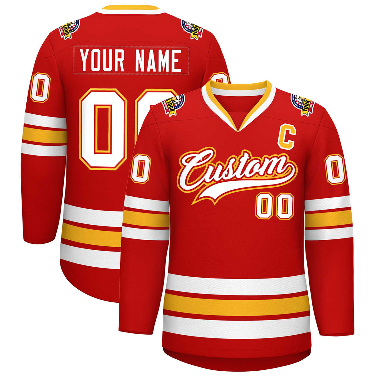 Custom Red White Red-Gold Classic Style Hockey Jersey | KXKSHOP