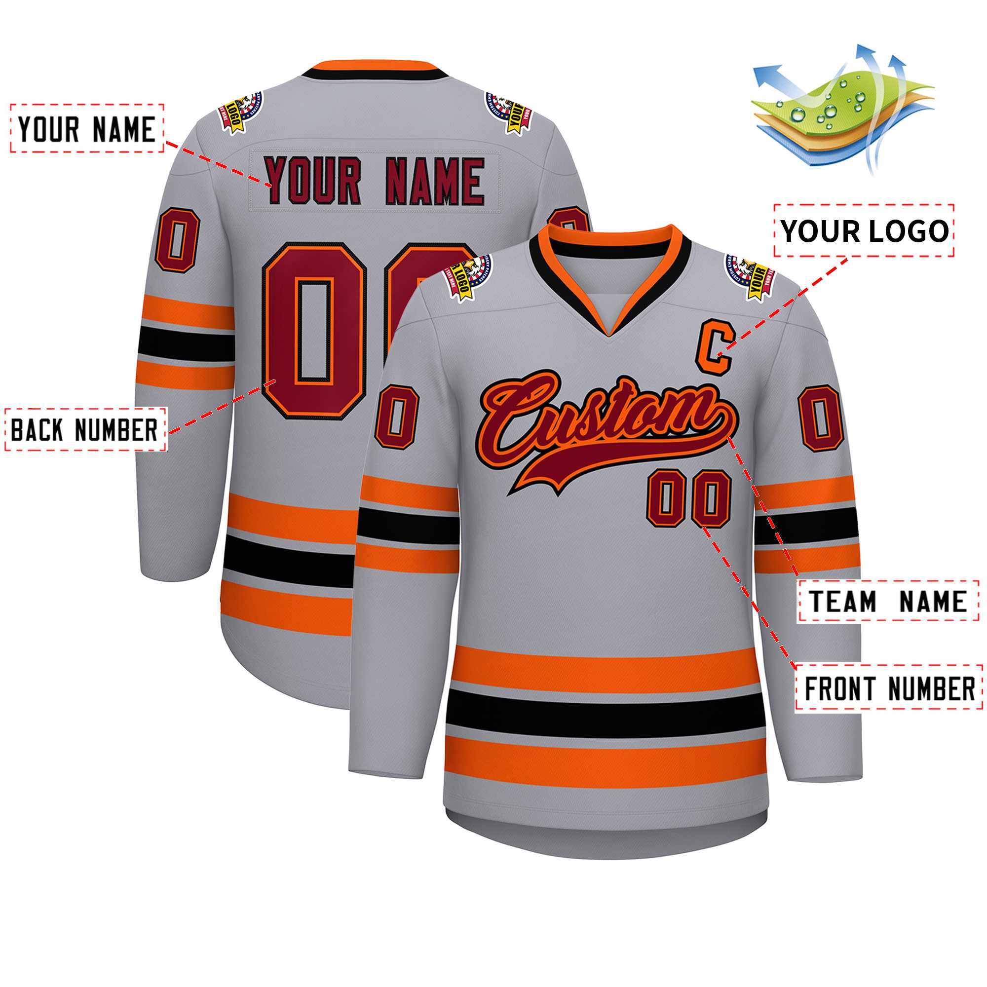 Custom Gray Crimson Orange-Black Classic Style Hockey Jersey | KXKSHOP