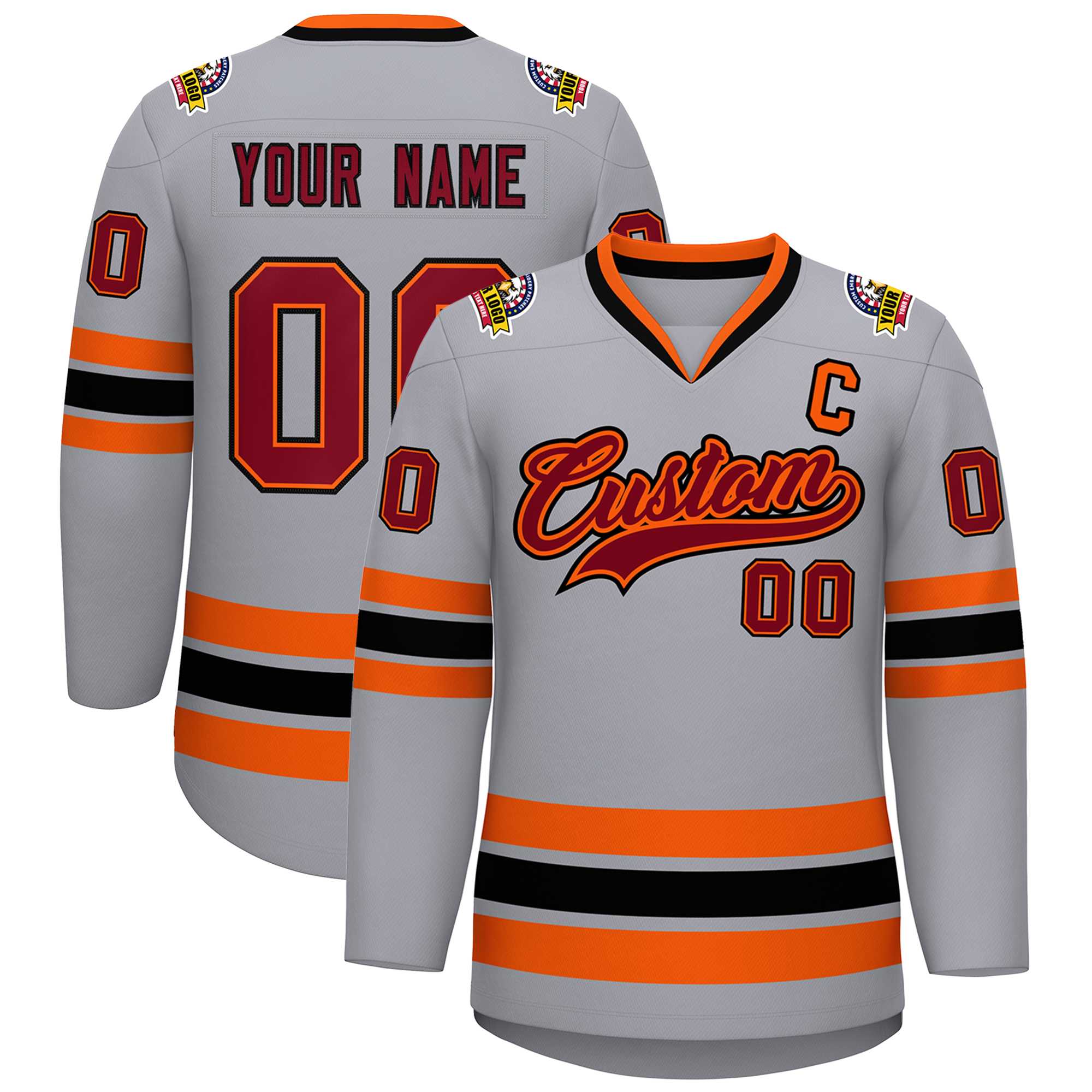 Custom Gray Crimson Orange-Black Classic Style Hockey Jersey | KXKSHOP