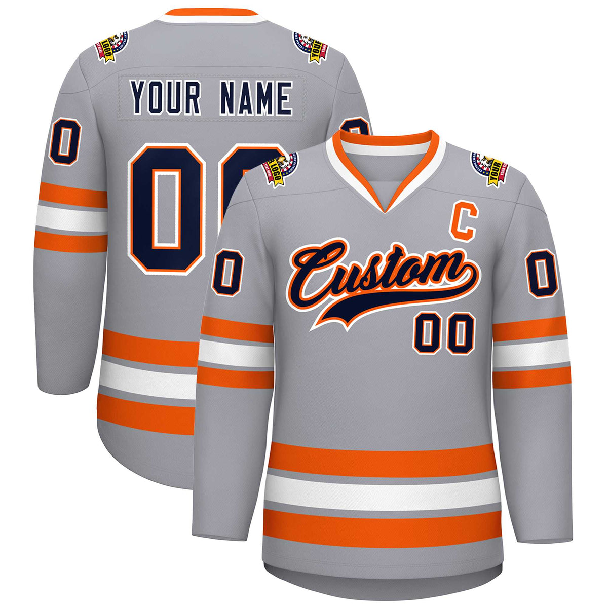 Custom Gray Navy Orange-White Classic Style Hockey Jersey | KXKSHOP