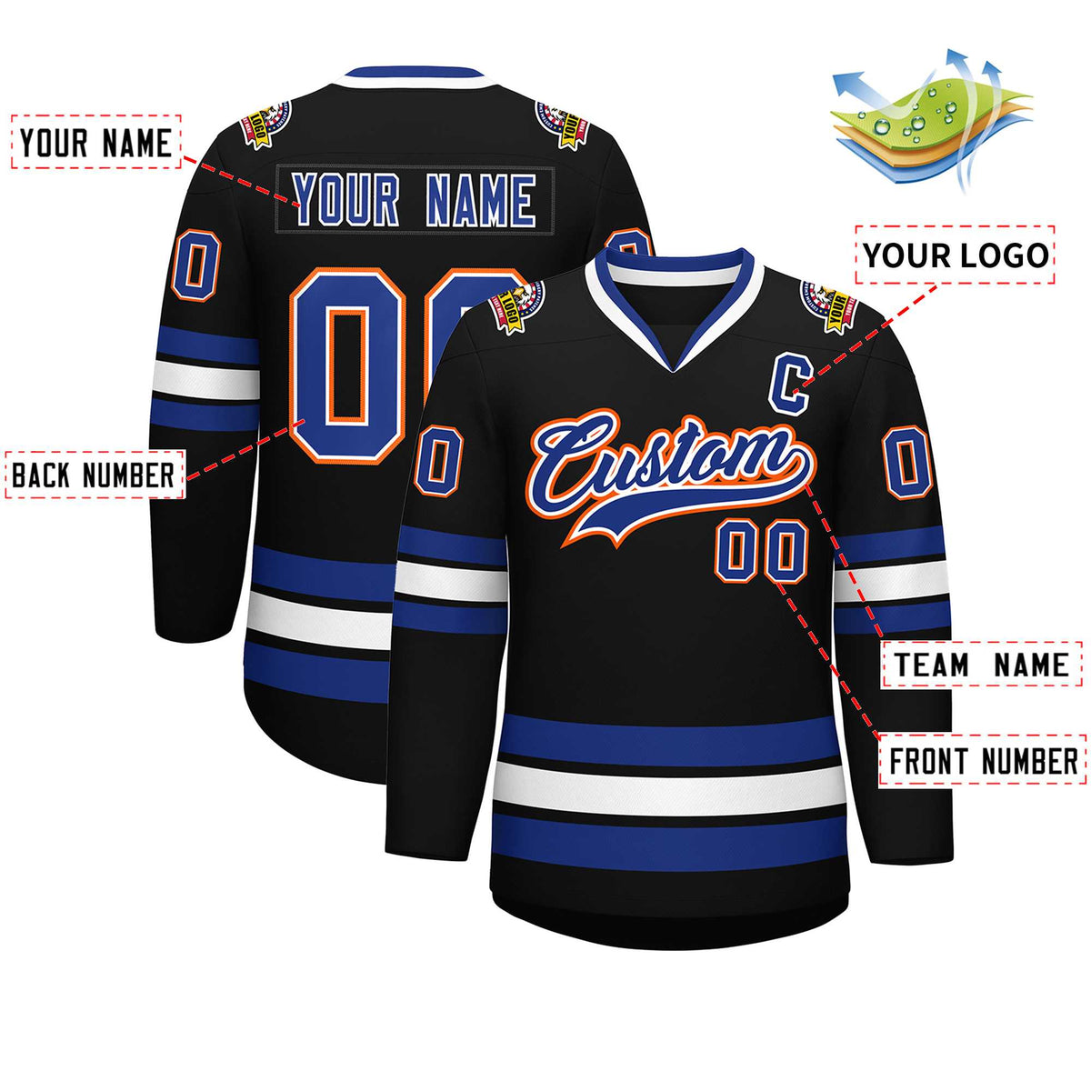 Custom Black Royal White-Orange Classic Style Hockey Jersey | KXKSHOP