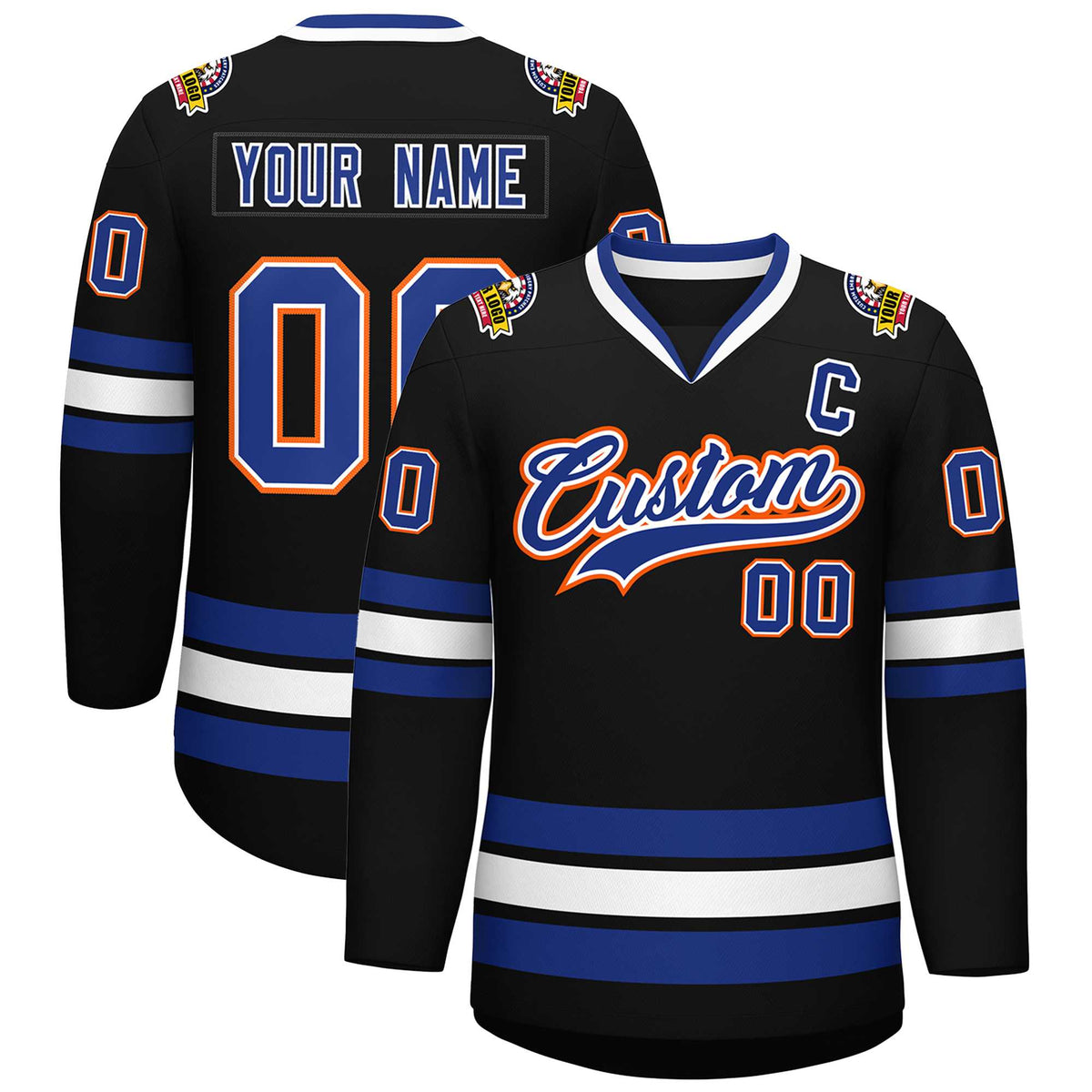 Custom Black Royal White-Orange Classic Style Hockey Jersey | KXKSHOP