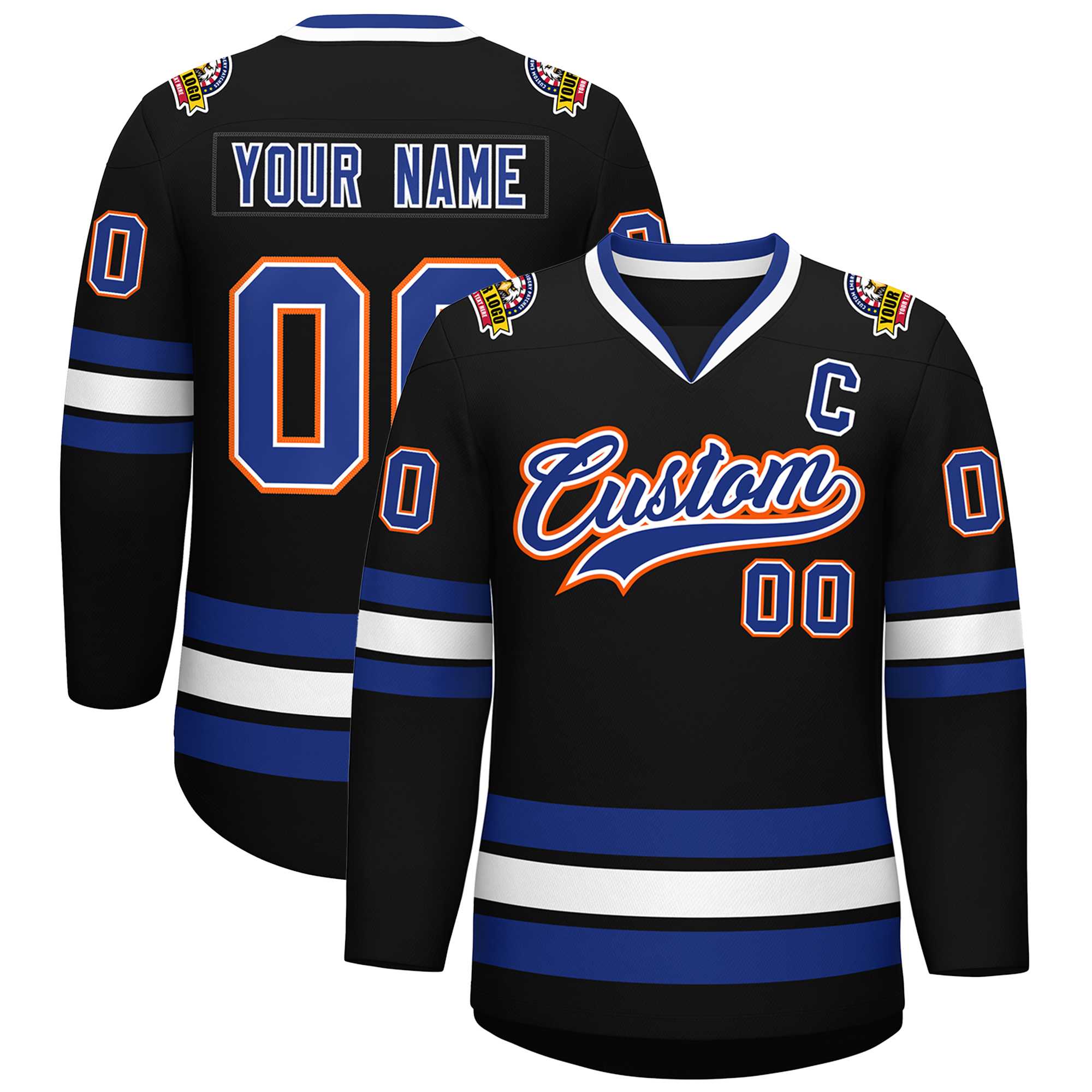 Custom Black Royal White-Orange Classic Style Hockey Jersey | KXKSHOP