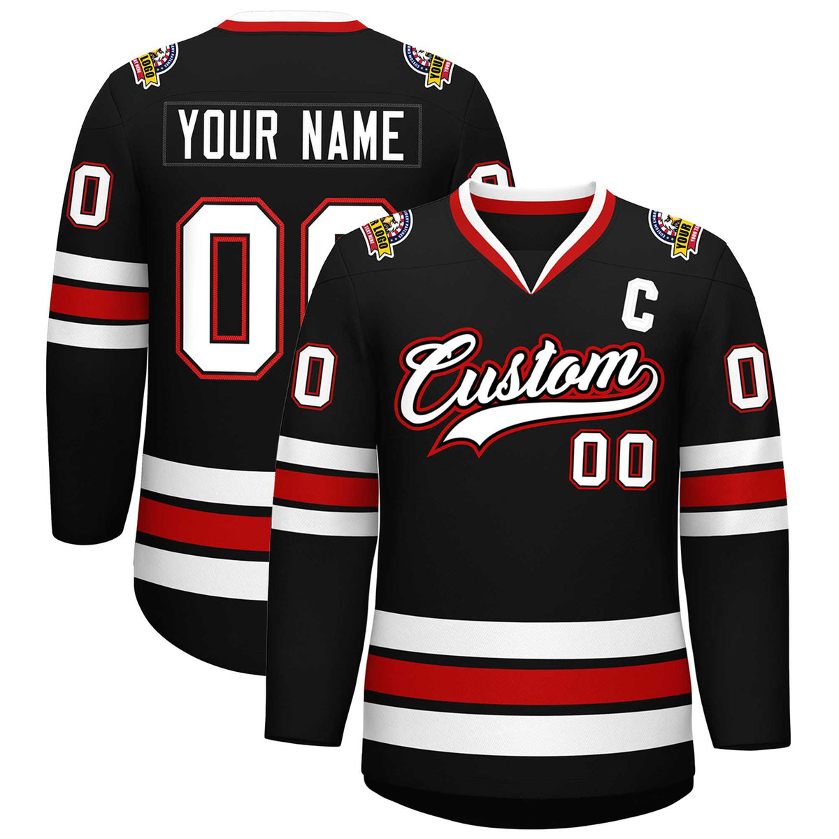 Custom Black White Black-Red Classic Style Hockey Jersey | KXKSHOP
