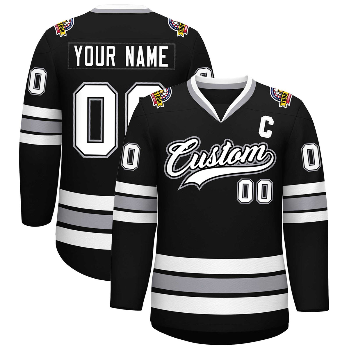 Custom Black White Black-Gray Classic Style Hockey Jersey | KXKSHOP
