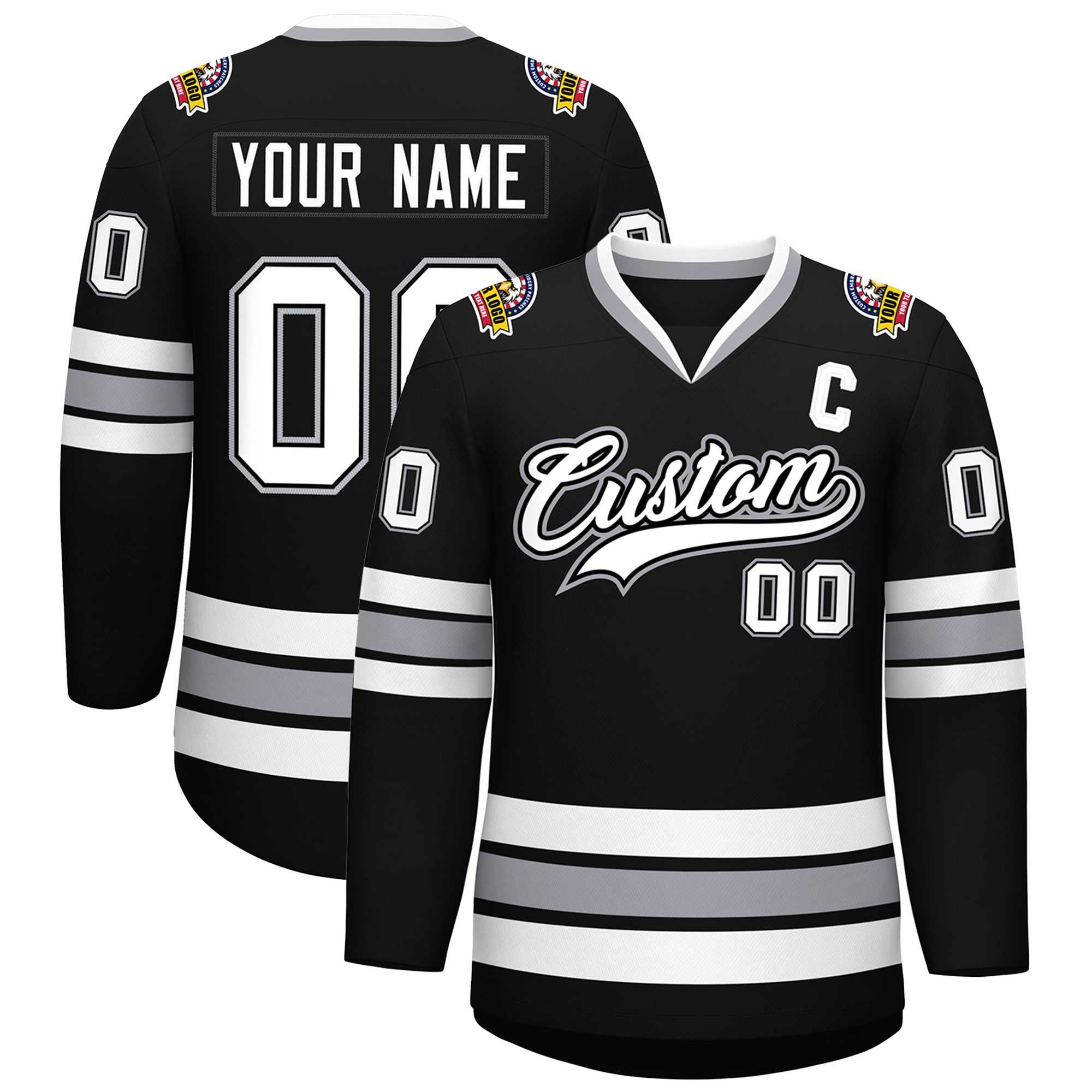 Custom Black White Black-Gray Classic Style Hockey Jersey | KXKSHOP