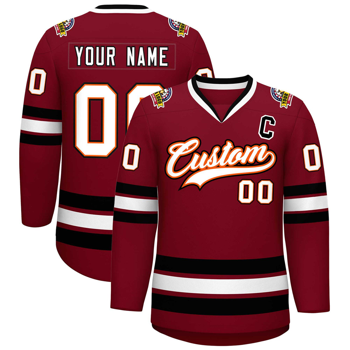 Custom Crimson White Orange-Black Classic Style Hockey Jersey | KXKSHOP