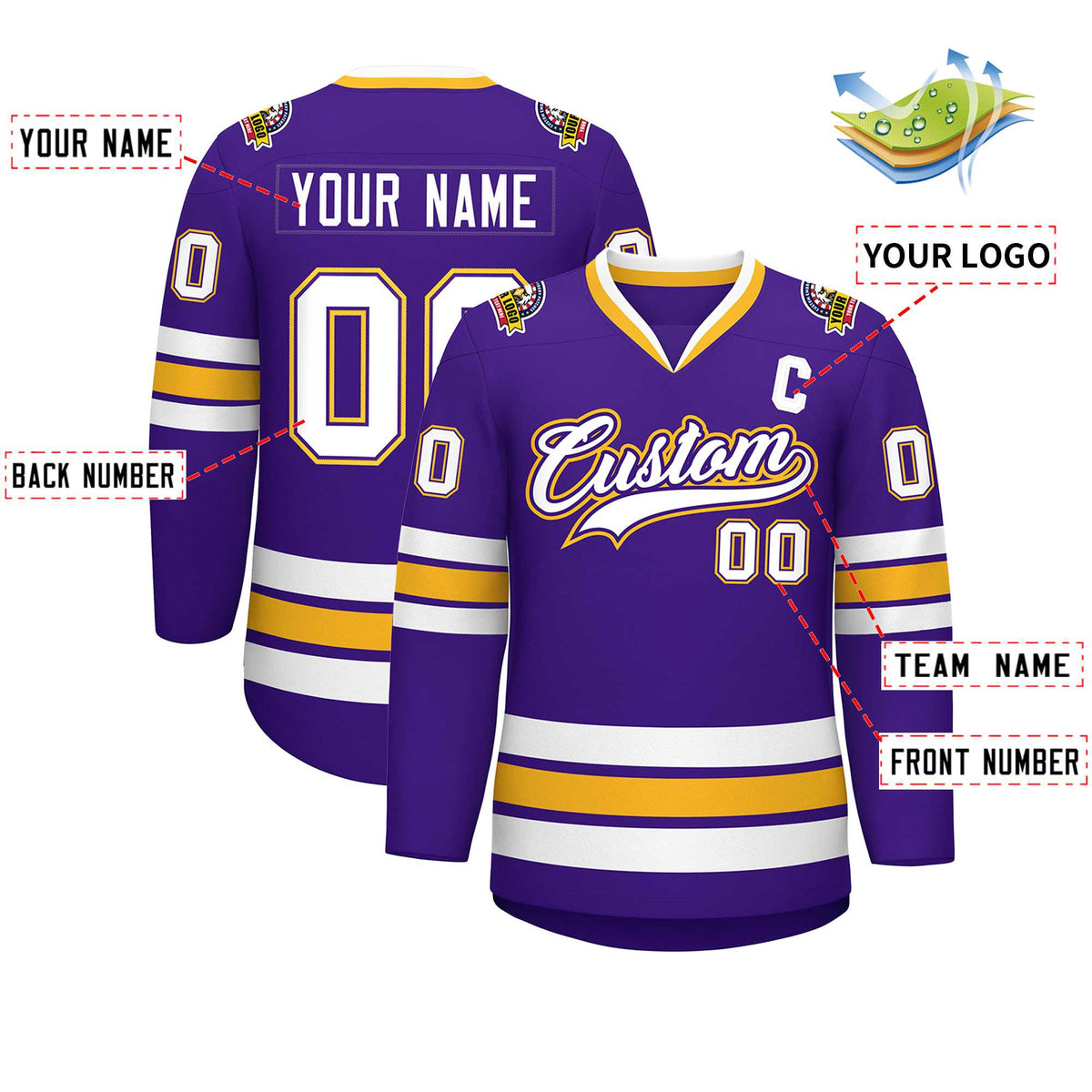 Custom Purple White Purple-Gold Classic Style Hockey Jersey | KXKSHOP