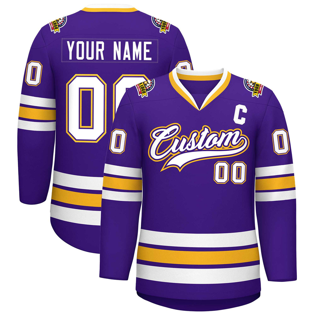 Custom Purple White Purple-Gold Classic Style Hockey Jersey | KXKSHOP