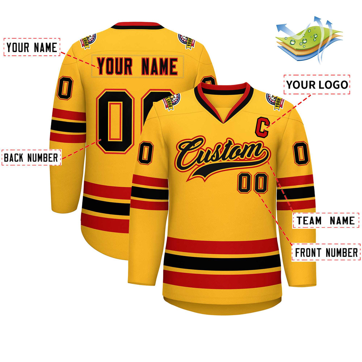 Custom Gold Black Gold-Red Classic Style Hockey Jersey | KXKSHOP