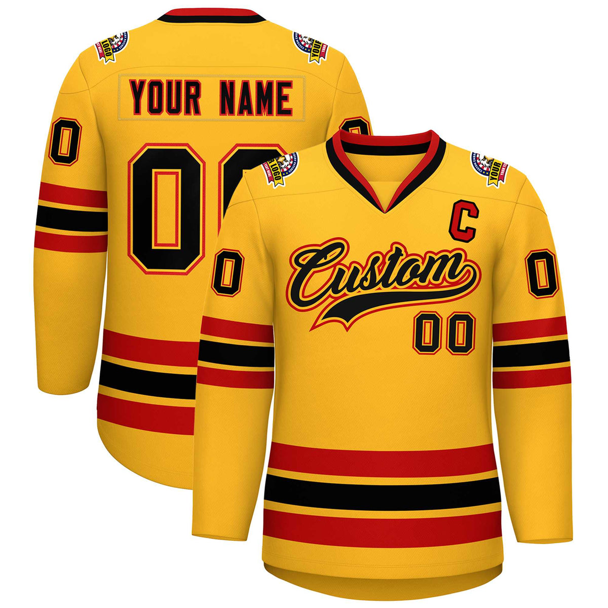 Custom Gold Black Gold-Red Classic Style Hockey Jersey | KXKSHOP
