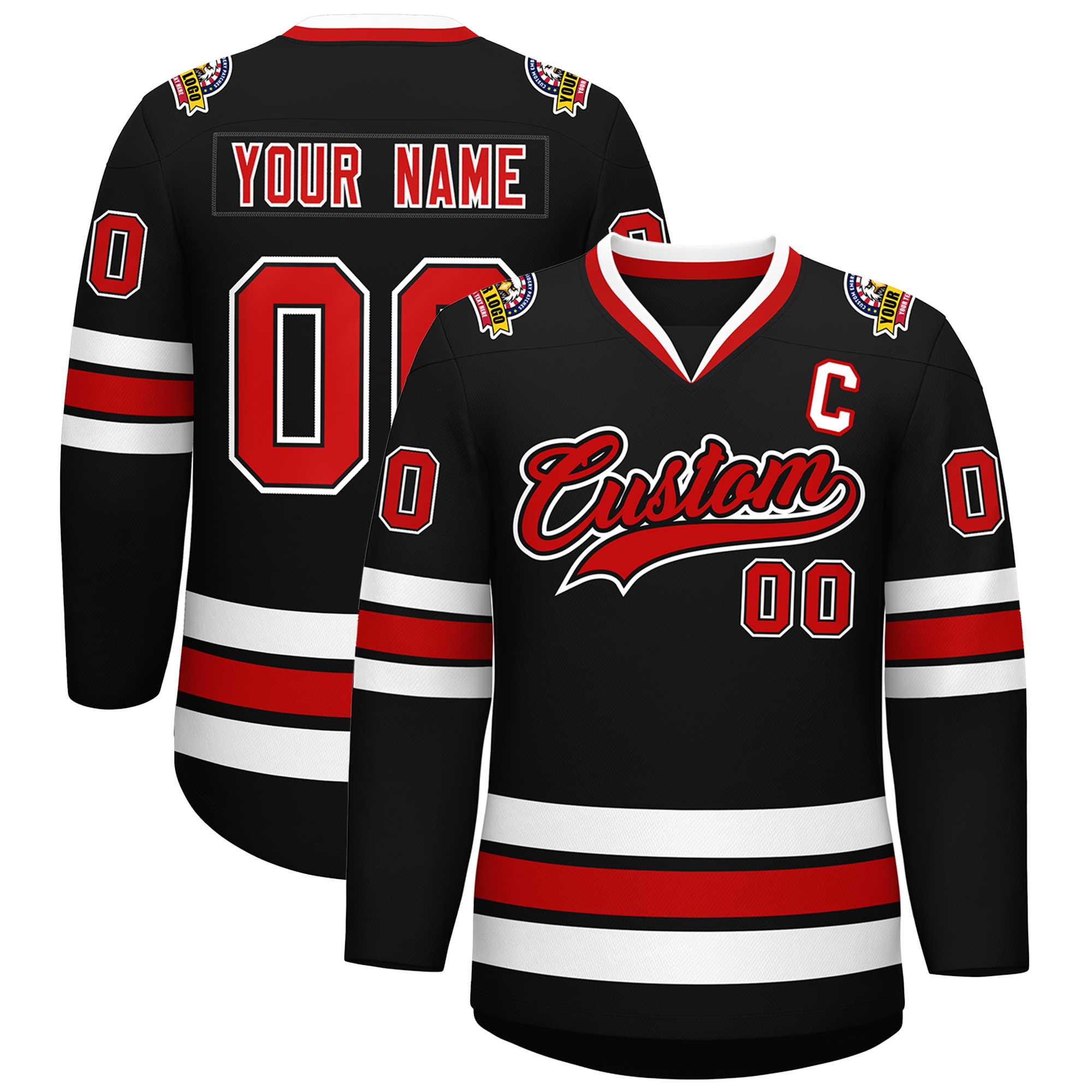 Custom Black Red Black-White Classic Style Hockey Jersey | KXKSHOP