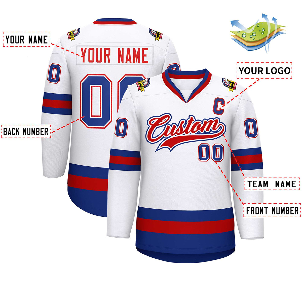 Custom White Red White-Royal Classic Style Hockey Jersey | KXKSHOP