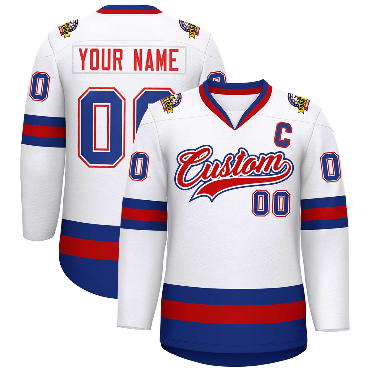 Custom White Red White-Royal Classic Style Hockey Jersey | KXKSHOP