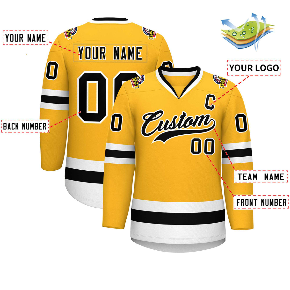 Custom Gold Black-White Classic Style Hockey Jersey | KXKSHOP