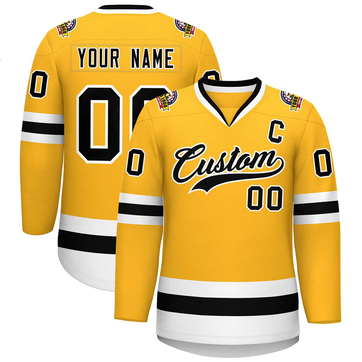 Custom Gold Black-White Classic Style Hockey Jersey | KXKSHOP