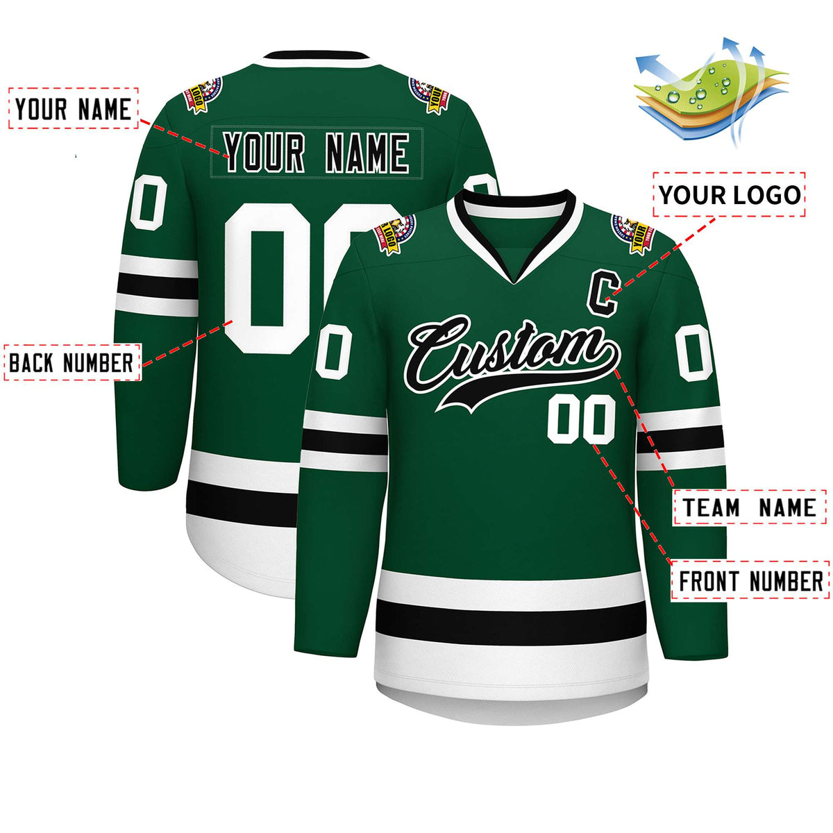 Custom Green Black-White Classic Style Hockey Jersey | KXKSHOP