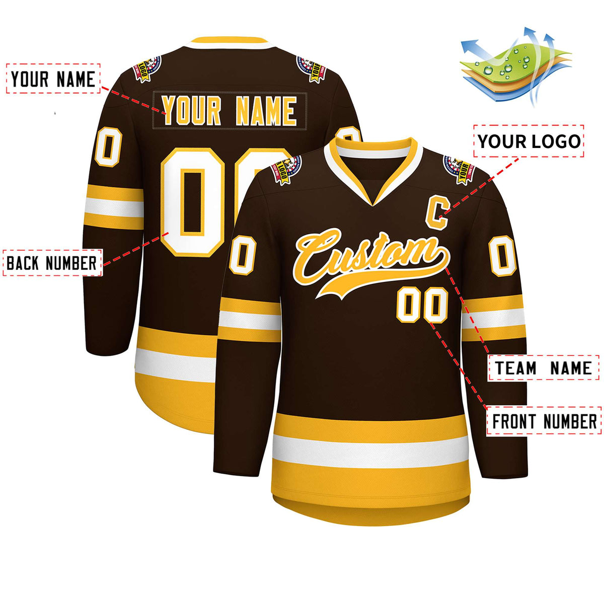 Custom Brown Gold-White Classic Style Hockey Jersey | KXKSHOP