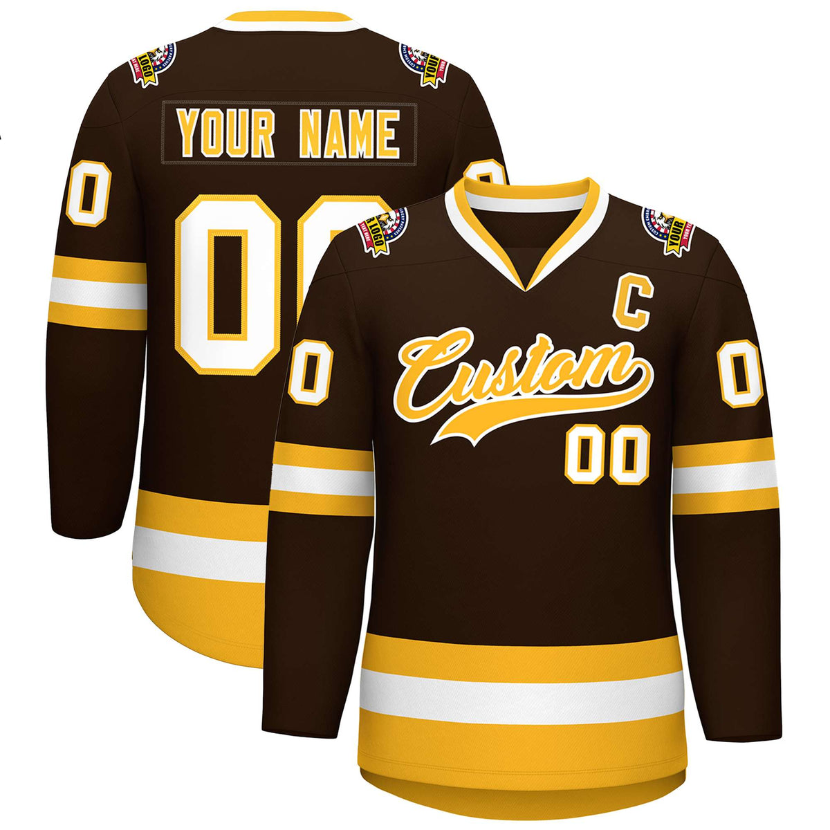 Custom Brown Gold-White Classic Style Hockey Jersey | KXKSHOP