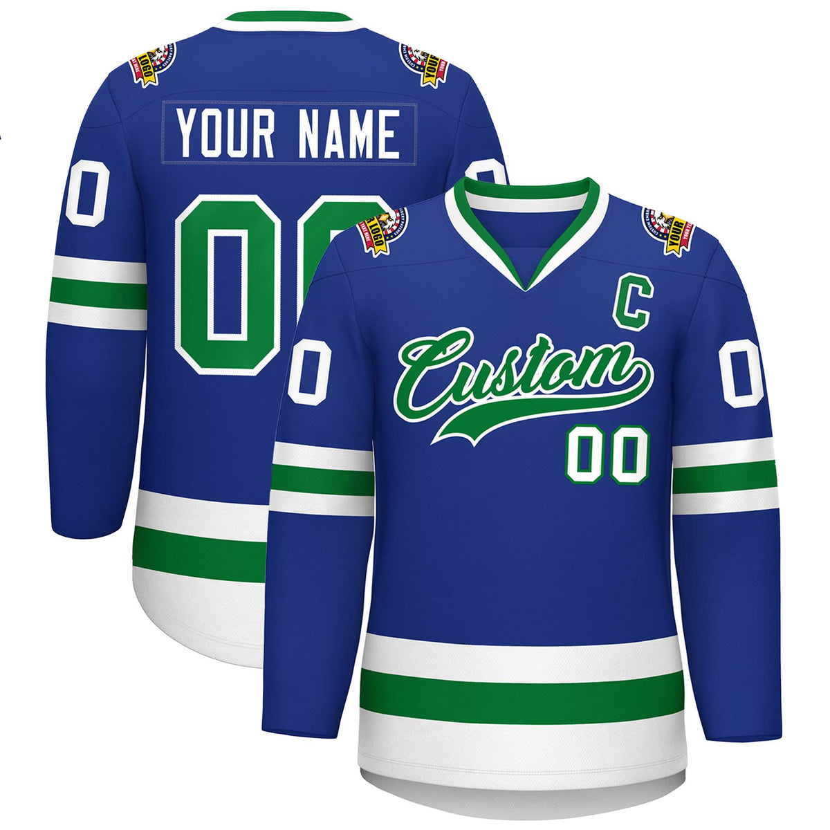 Custom Royal Kelly Green-White Classic Style Hockey Jersey | KXKSHOP
