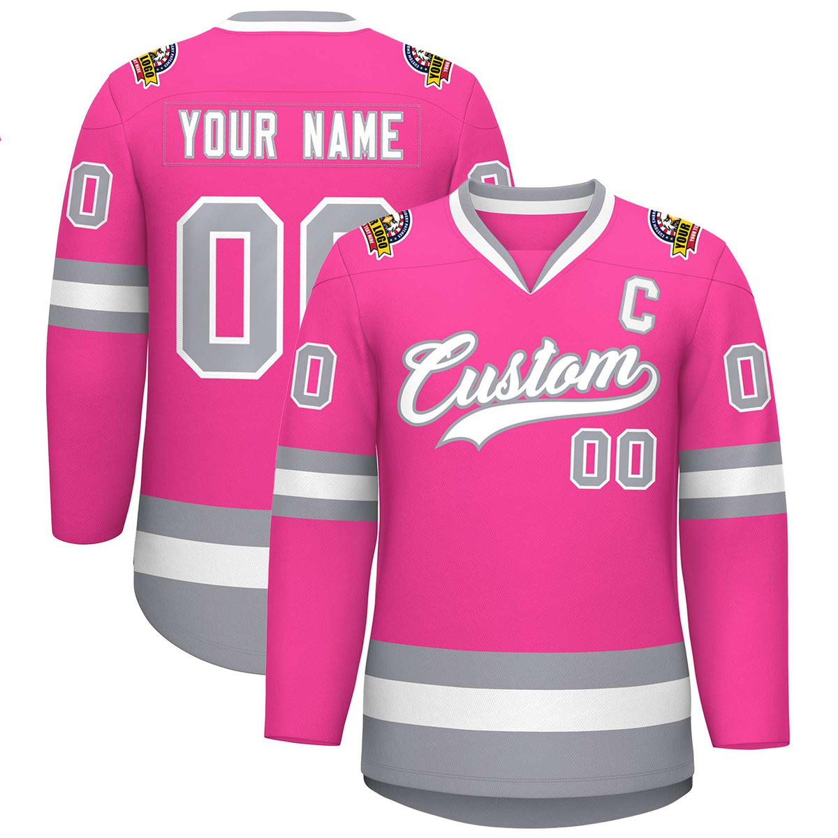 Custom Pink White-Gray Classic Style Hockey Jersey | KXKSHOP
