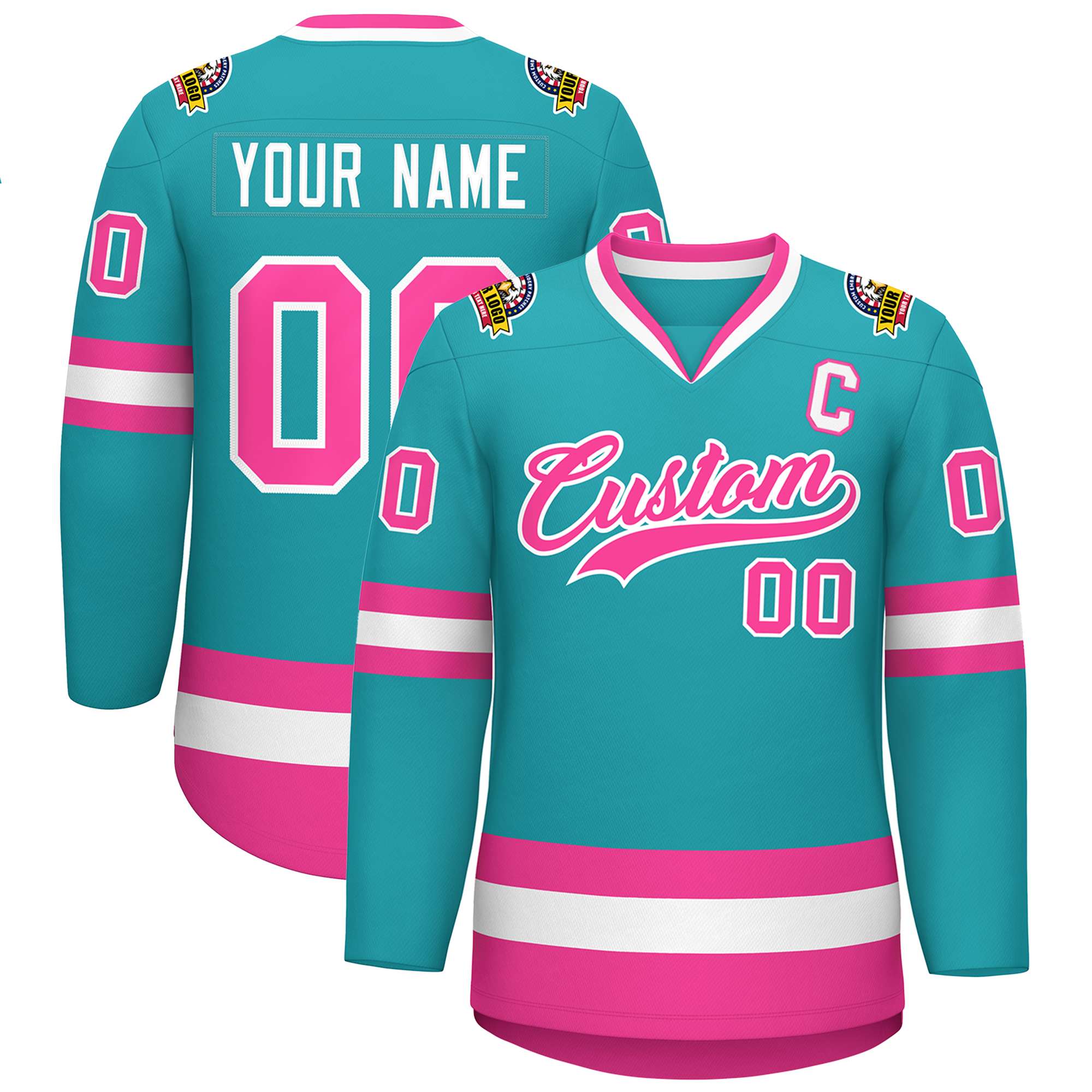 Custom Aqua Pink-White Classic Style Hockey Jersey | KXKSHOP