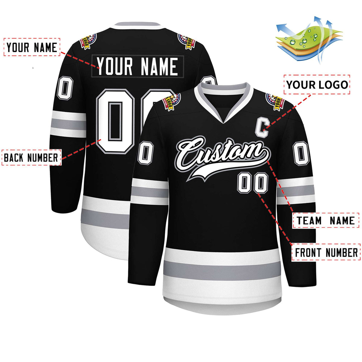 Custom Black White Black-Gray Classic Style Hockey Jersey | KXKSHOP