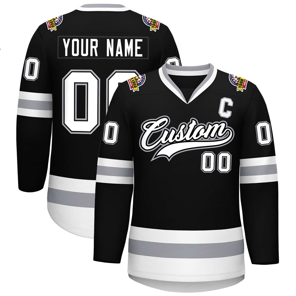 Custom Black White Black-Gray Classic Style Hockey Jersey | KXKSHOP