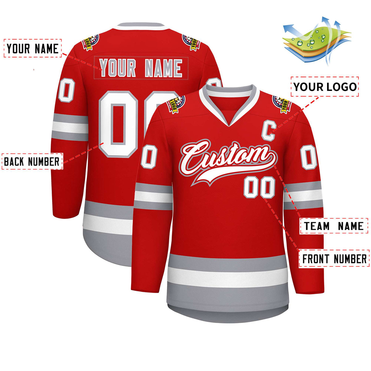 Custom Red White Red-Gray Classic Style Hockey Jersey | KXKSHOP