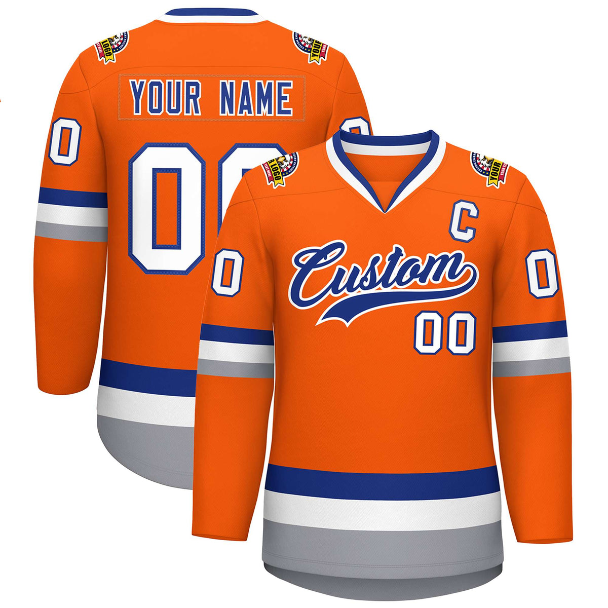 Custom Orange Royal-White Classic Style Hockey Jersey | KXKSHOP
