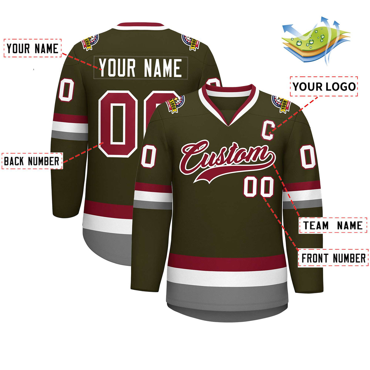 Custom Olive Crimson-White Classic Style Hockey Jersey | KXKSHOP