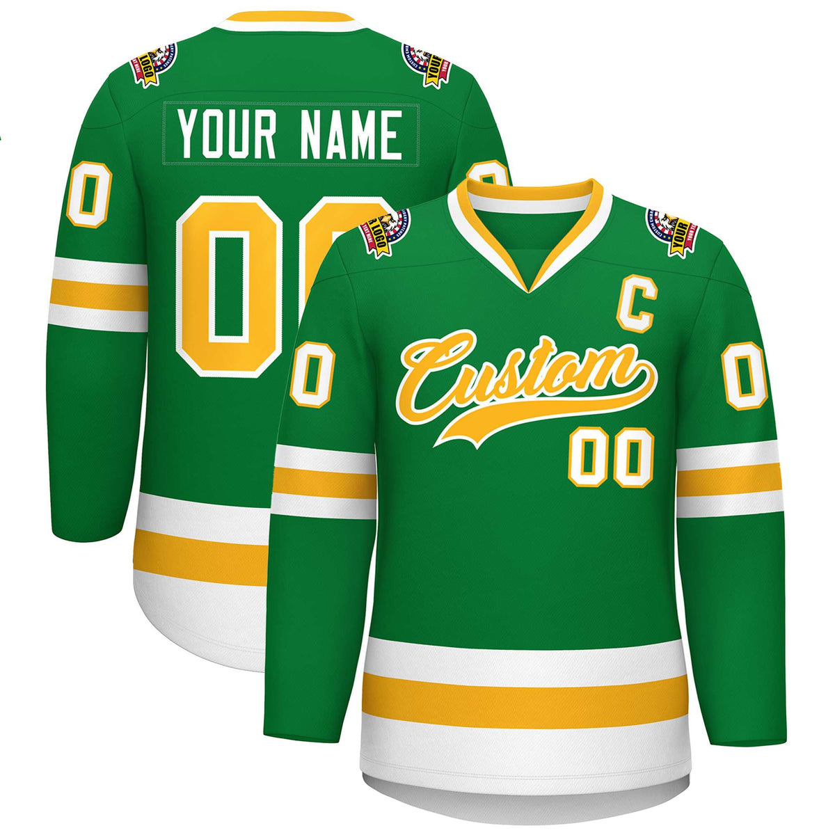 Custom Kelly Green Gold-White Classic Style Hockey Jersey | KXKSHOP