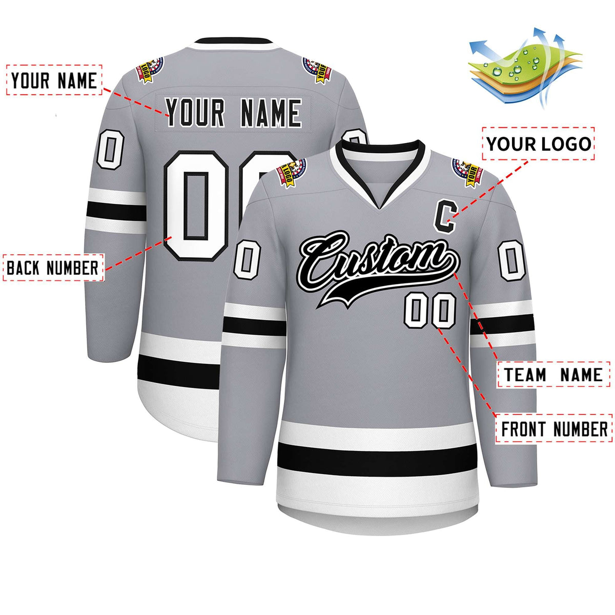 Custom Gray Black White-Black Classic Style Hockey Jersey | KXKSHOP