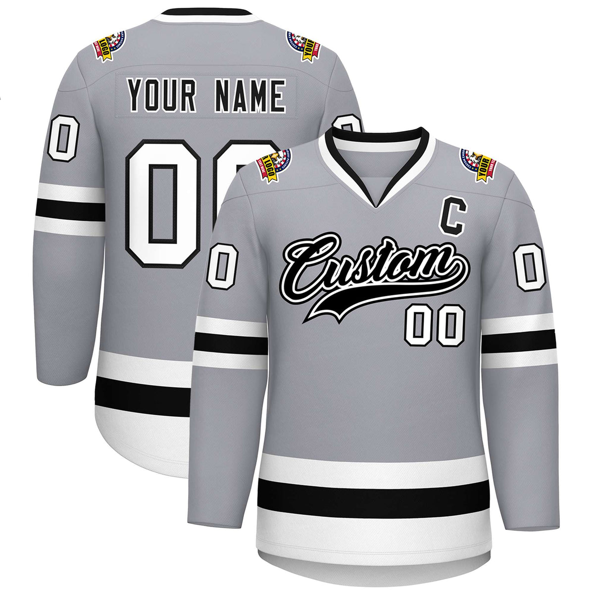 Custom Gray Black White-Black Classic Style Hockey Jersey | KXKSHOP