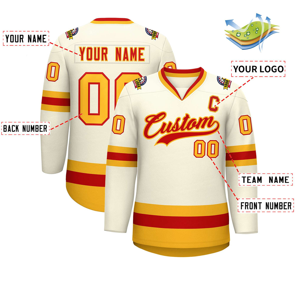 Custom Khaki Red-Gold Classic Style Hockey Jersey | KXKSHOP