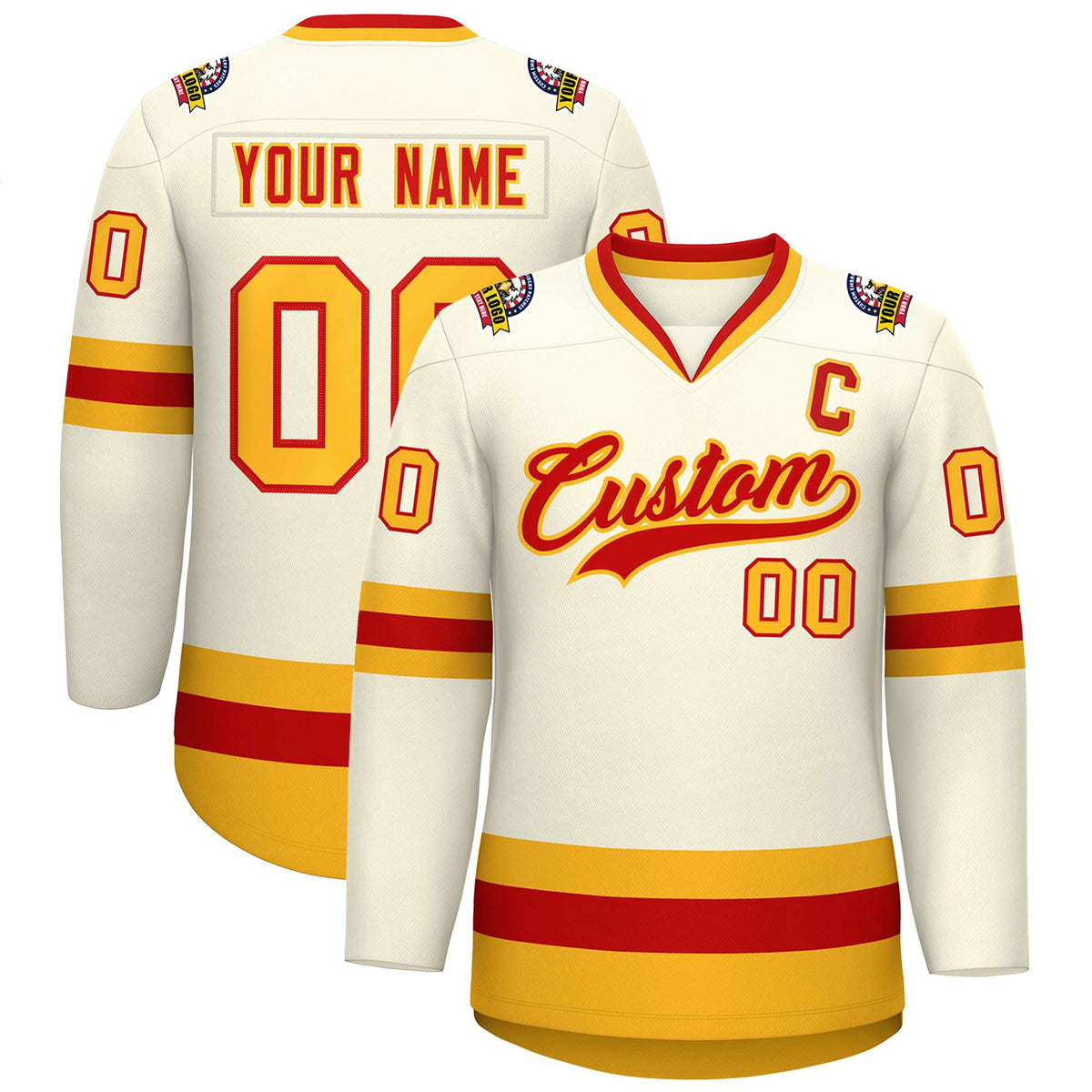 Custom Khaki Red-Gold Classic Style Hockey Jersey | KXKSHOP