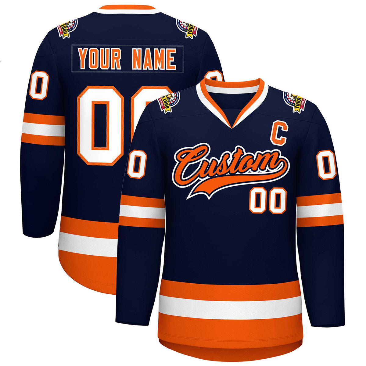 Custom Navy Orange Navy-White Classic Style Hockey Jersey | KXKSHOP