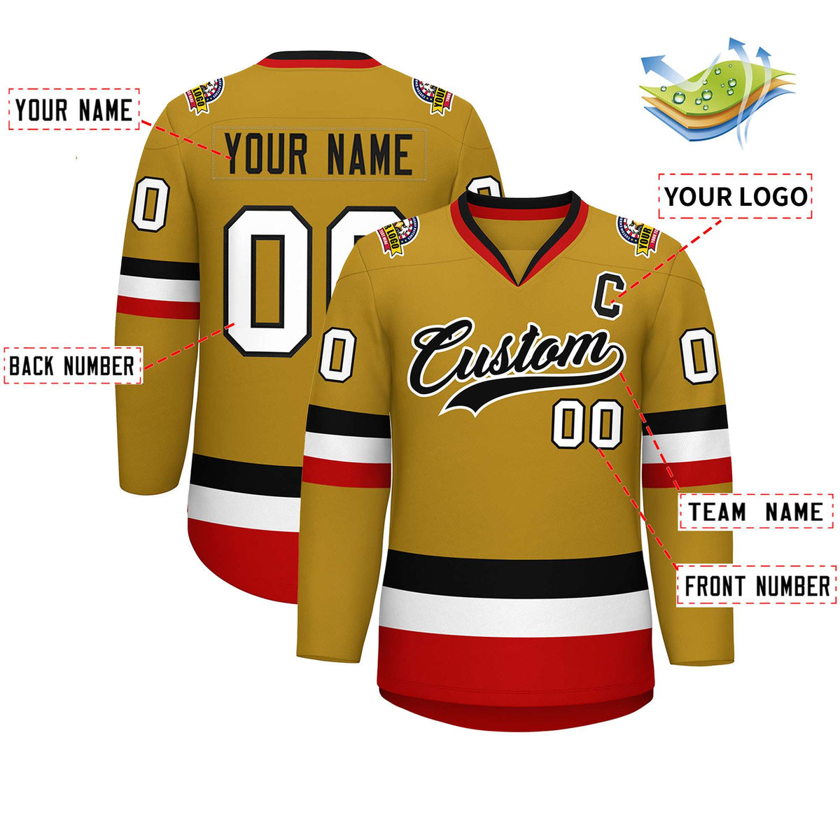 Custom Old Gold Black-White Classic Style Hockey Jersey | KXKSHOP