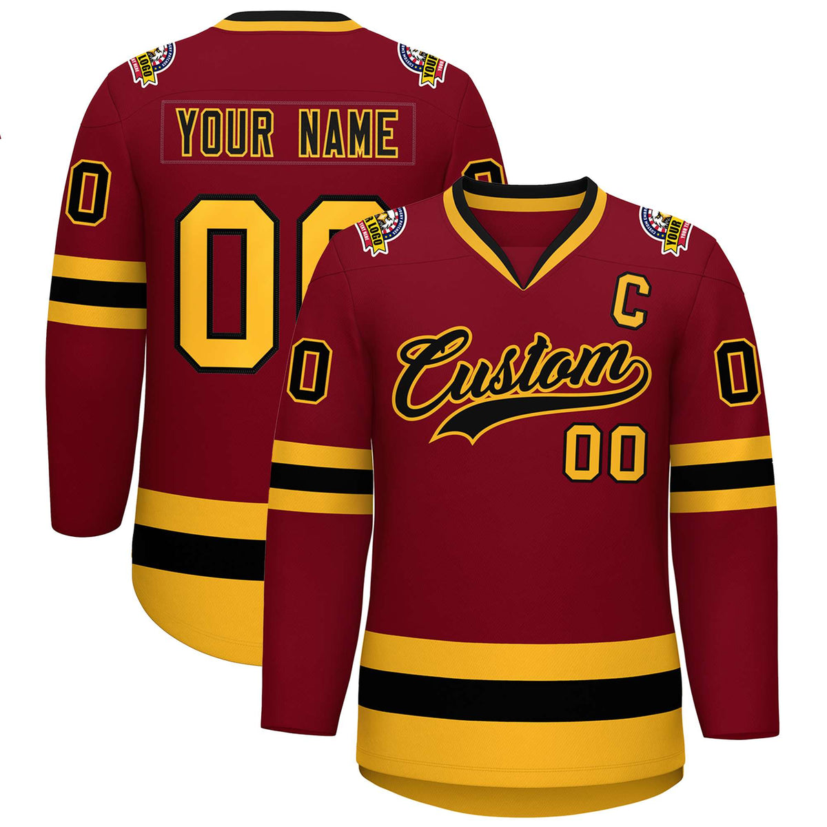 Custom Crimson Black-Gold Classic Style Hockey Jersey | KXKSHOP