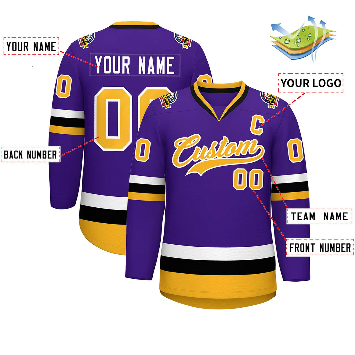 Custom Purple Gold-White Classic Style Hockey Jersey | KXKSHOP